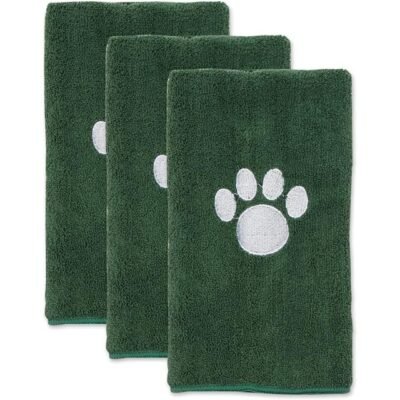 Set-of-3 Pet Grooming Towel Collection Embroidered Absorbent - Green